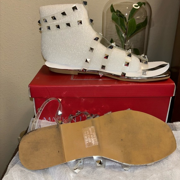 Mackin J silver sandals; clear with silver pointed studs; nice and comfortable - Picture 14 of 16